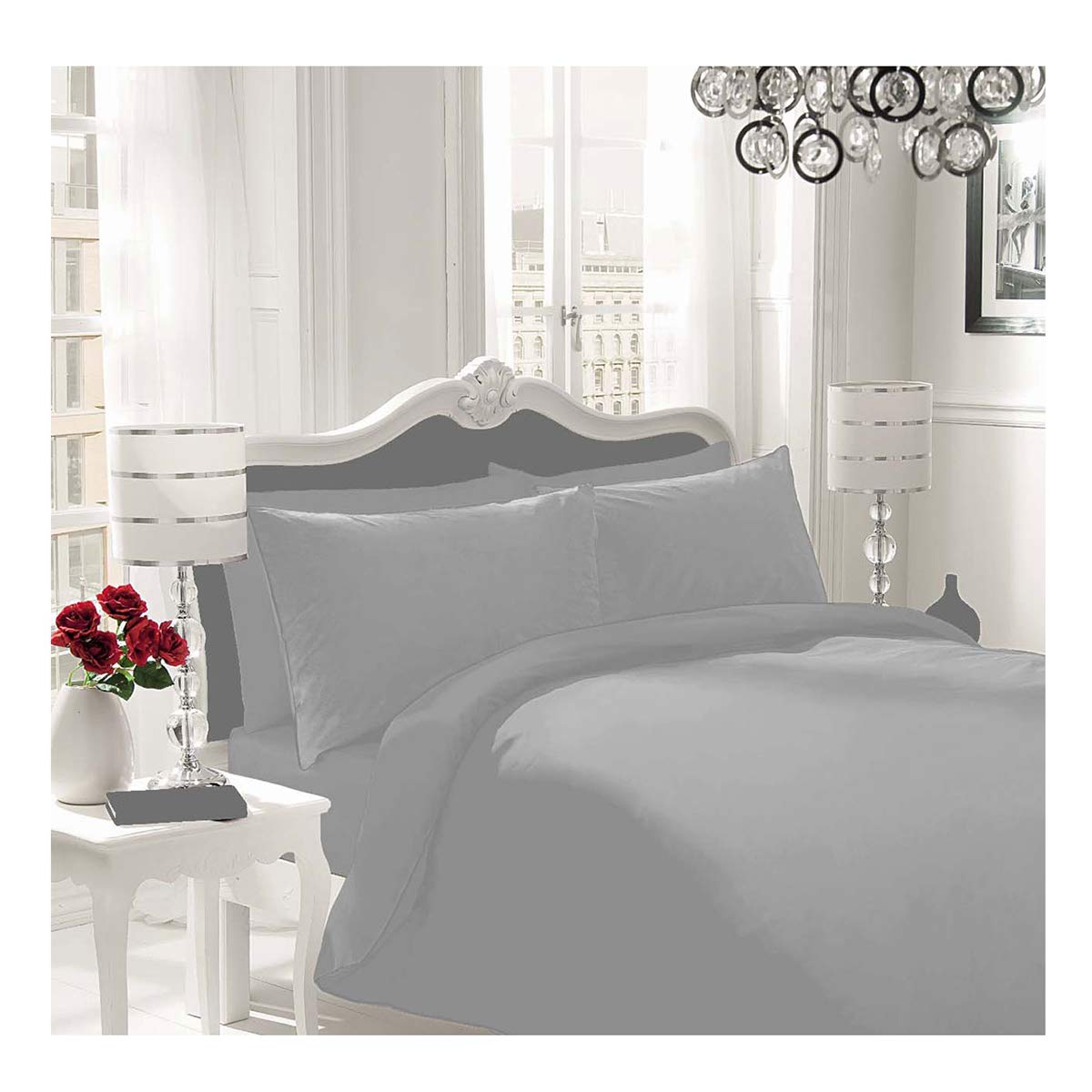 Gaveno Cavailia Luxury Brushed 100% Cotton Plain Dyed Flannel Duvet Set, [ Double - Grey ]