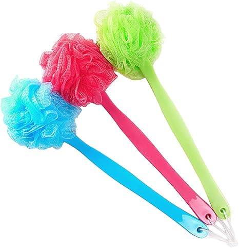 Amazon Co Jp Lily S Jp Home 長い ボディースポンジ ボディブラシ ボディスポンジ 背中 ボディウォッシュボール フラワーボール ボディスポンジ 泡立てネットボールボディ用 バスボール ソフト柄付き 背中も洗える 湾曲したハンドル バススポンジ ネット お風呂用