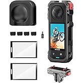 debous Insta 360 X5 Quick Release Aluminum Metal Frame Cage Bag Case with Silicone Lens Cap Screen Protector for Insta360 X5 X 5 Camera Accessories Kit Multi-use Mount Clamp Adapter