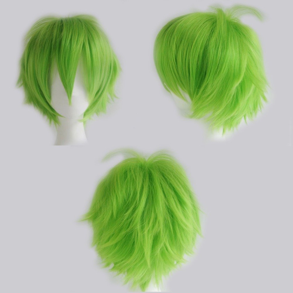 S-noilite Cosplay Curly Hair Tail Full wigs Short Green Wig Women/Men Wig โ image 1