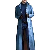Maiyifu-GJ Mens Retro Faux Leather Trench Coat Full Length Steampunk Long Overcoat Vintage Open Front Cardigan Jacket