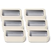 Caraway 6pc Glass Food Storage Set – 6.6 Cup Food Containers (6) - Ceramic Coated - Non Toxic, Non Stick with Lids - Microwave Safe - Cream