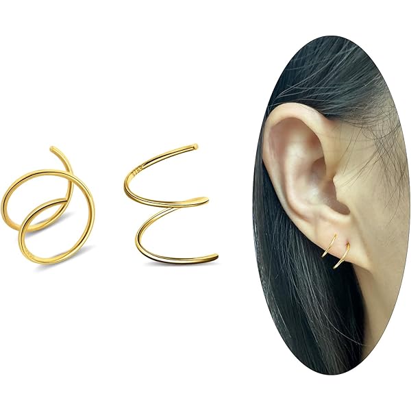Amazon.com: Triple Piercing Earring Hoop Three Hole Spiral Silver
