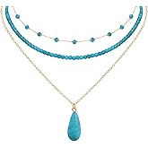 NEWITIN Turquoise Necklace for Women 14K Gold Plated Gemstone Beaded Choker Necklaces Boho Turquoise Necklaces Western Necklace for Women