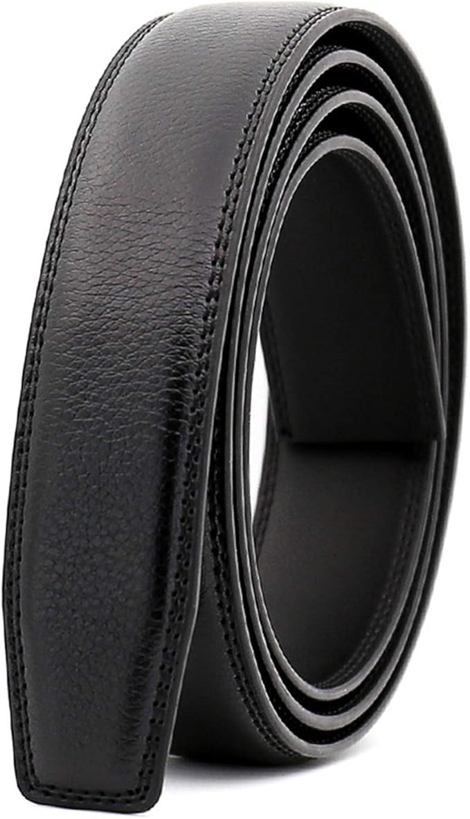 Men Without Buckle Ratchet Belt 3Cm Leather Classic Wide Belt Men'S