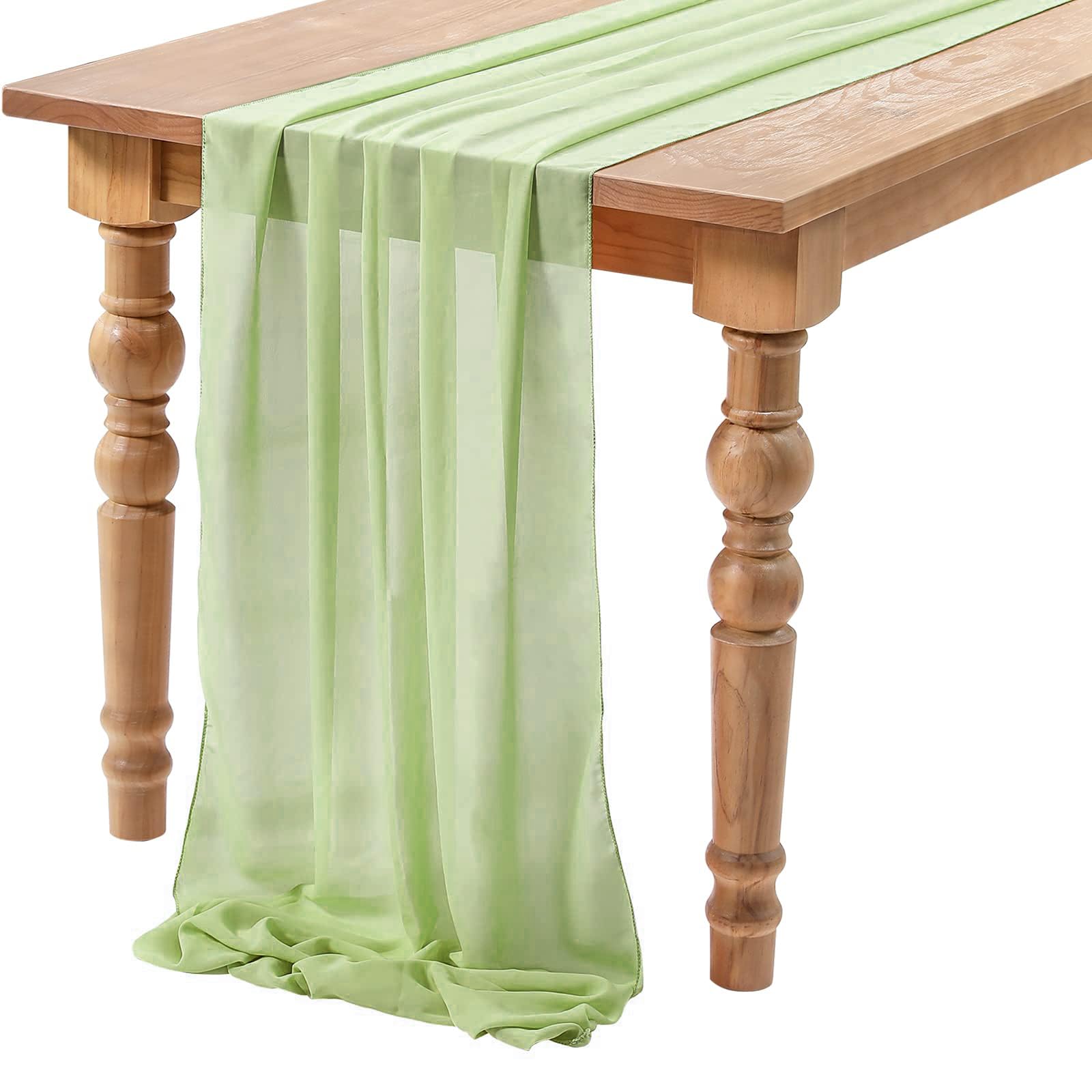 Sage Green Chiffon Sheer Wedding Table Runner, 27x120 Inches Long Tulle Draping for Bridal & Baby Shower (E)