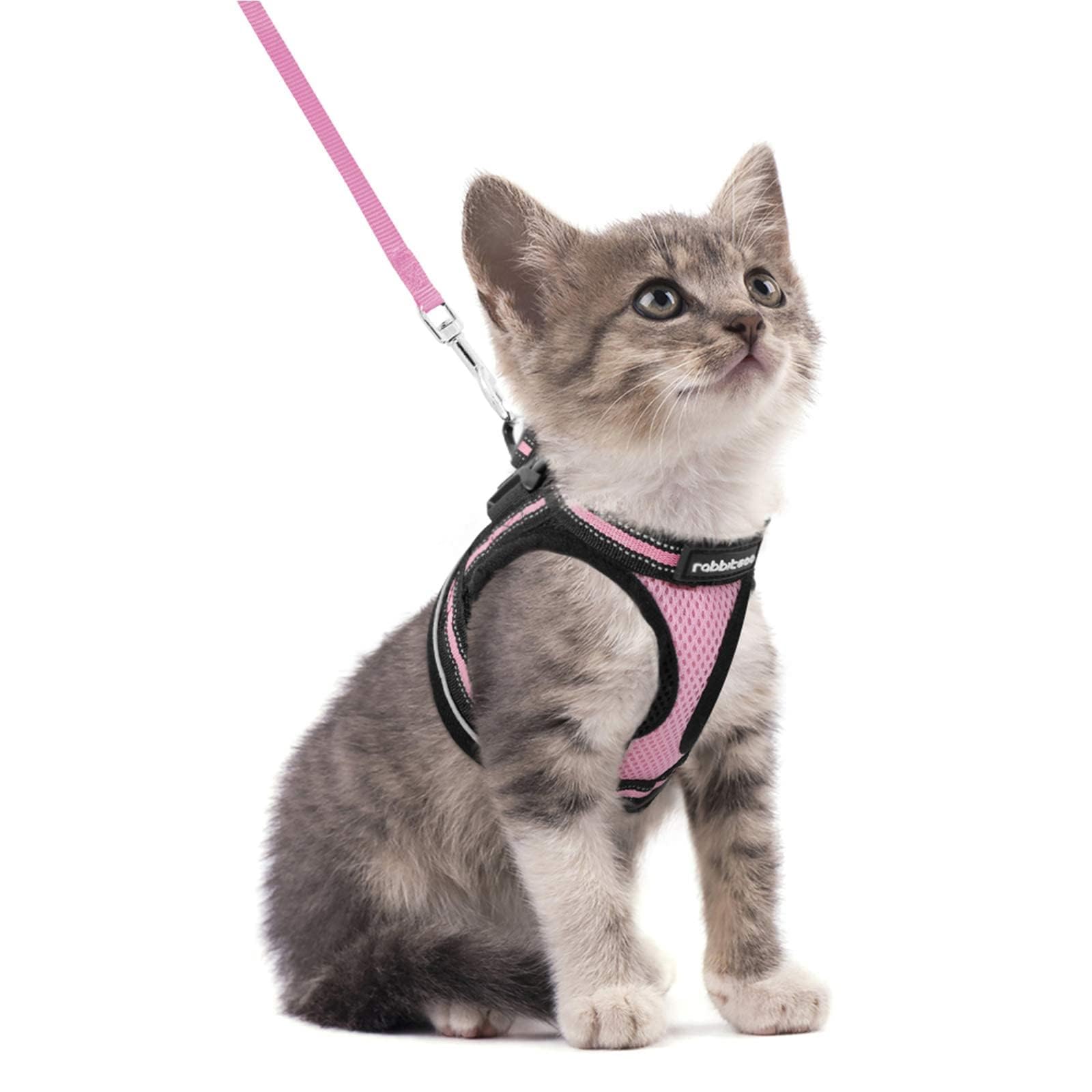 rabbitgoo Cat Harness and Leash Set for Walking Escape Proof, Adjustable Soft Kittens Vest with Reflective Strip for Extra Small Cats, Comfortable Choke-Proof Outdoor Vest Harness, Pink, S