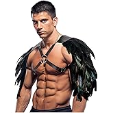 L'VOW Punk Feather Guards Costume for Men Adjustable Gothic Faux PU Leather Shoulder Armor Viking Cosplay for Halloween
