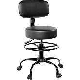 Ayiseedmid Drafting Chair with Back, Adjustable Foot Rest Rolling Stool(1,Black)