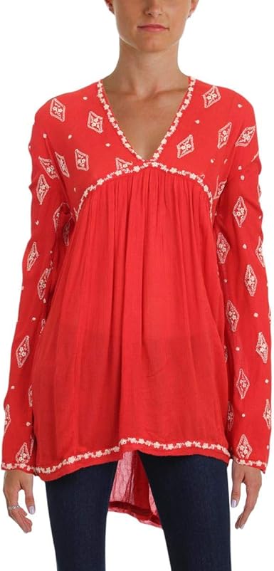 free people red embroidered dress