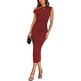 Nova In Sky Women's 2025 One Shoulder Bodycon Ruched Midi Dresses Slit Formal Cocktail Fall Wedding Guest Dresses