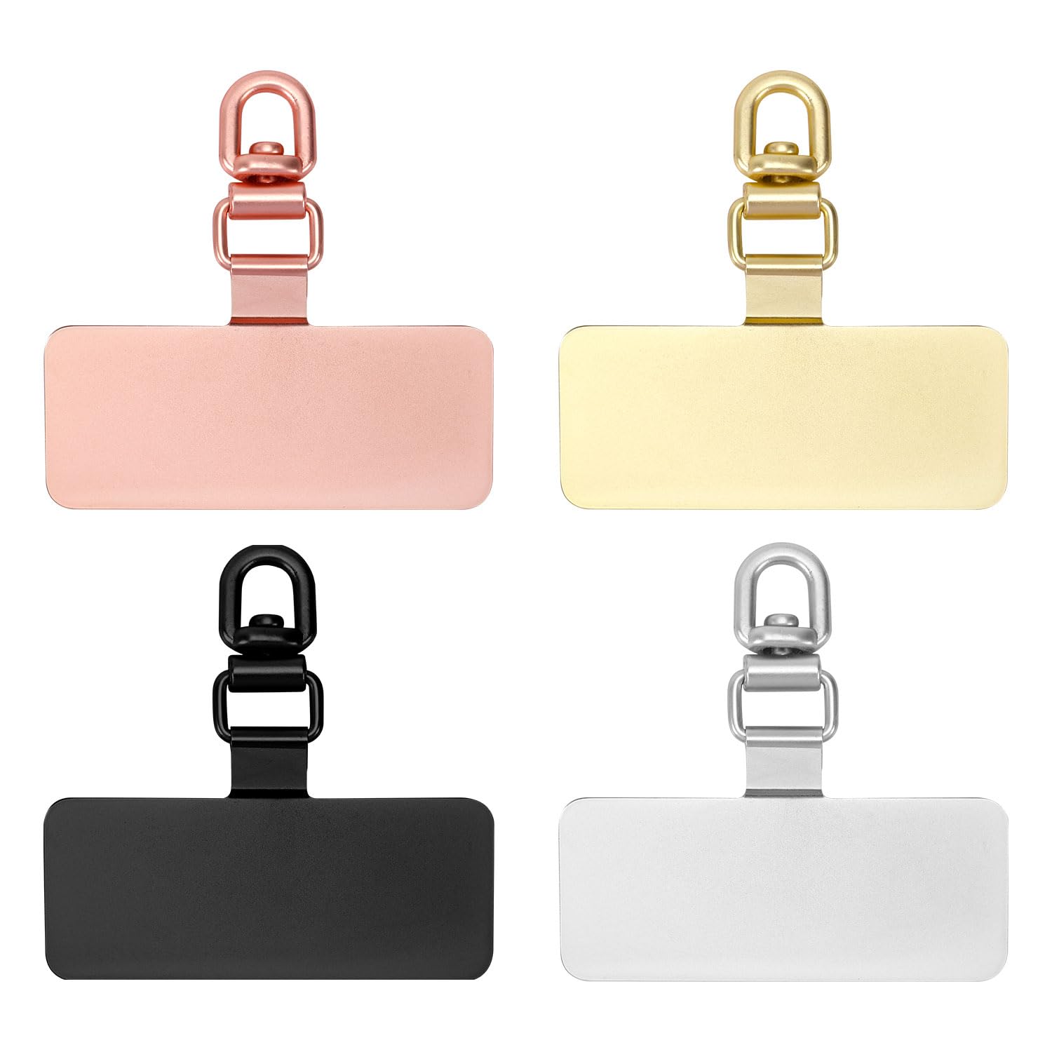 PEUTIER 4pcs Cell Lanyard Patches, Metal Strap Tab Rotatable 360° Universal Phone Leash Patch (Rose Gold, Gold, Black, Silver)