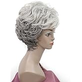 Lydell Women's Wigs Fluffy Naturally Curly Short Synthetic Hair Full Wig (456 Silver Gray)