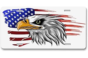 Pehede License Plate Cartoon American Flag with Bald Eagle Aluminum Novelty License Plate for Front of Car 6X12 Inch