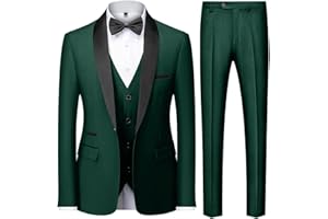KUDMOL Men's 3 Piece Tuxedo Suit for Men One Button Jacket Suits Slim Fit for Wedding Prom Blazer Vest Pants