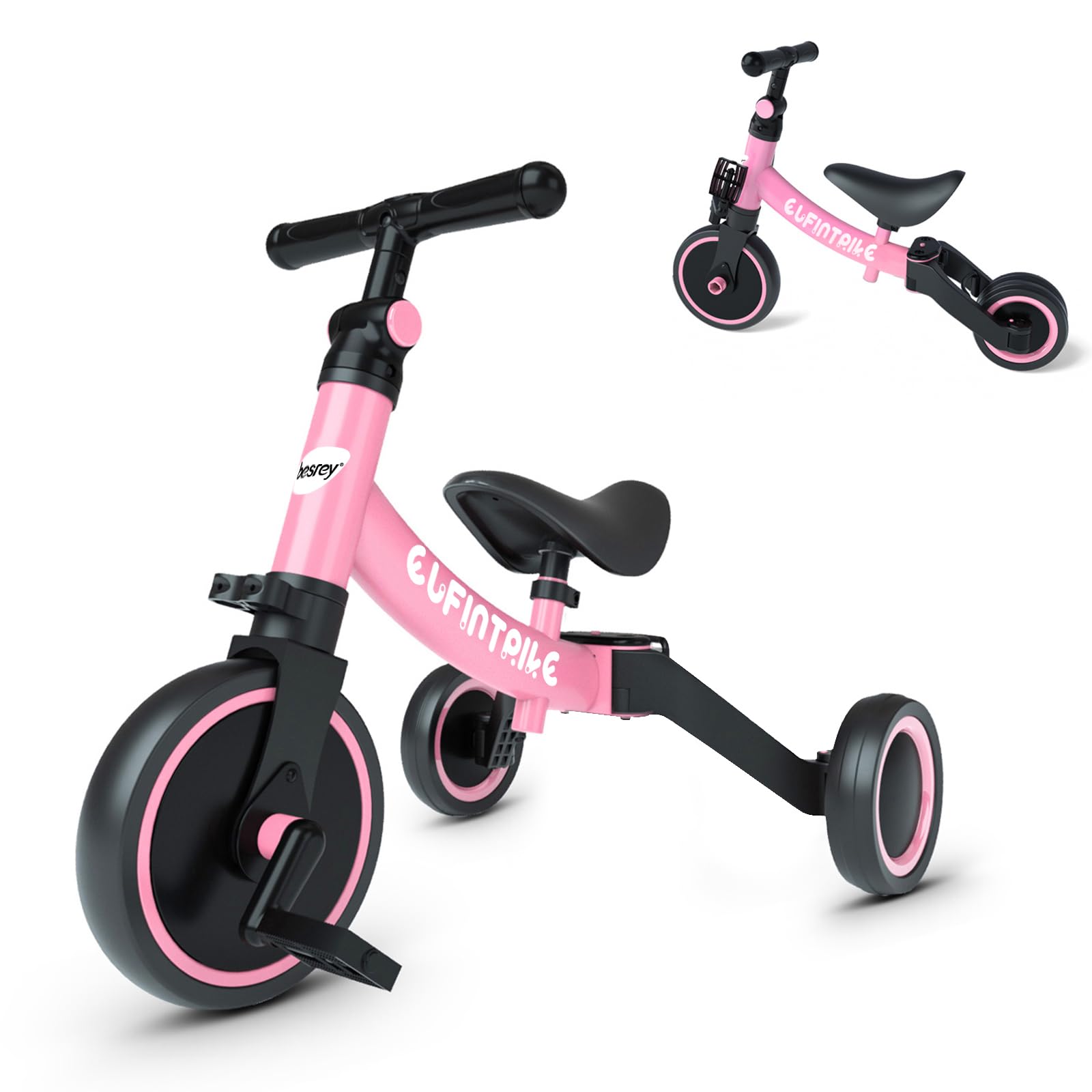 Photo 1 of besrey 3 in 1 Toddler Bike for 1 Year to 4 Years Old Kids, Toddler Tricycle Kids Trikes Tricycle, Toys for Boy & Girl, Balance Training, Removable Pedals