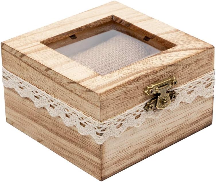 senover Wooden Wedding Ring Box Shabby Chic Wedding Ring Bearer Box Ring Bearer Pillow for Anniversary Valentine's Day Engagement Decorative Jewelry Box Favor Gift