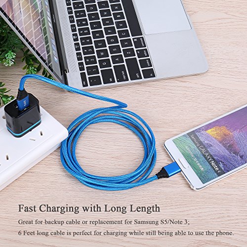 Note 3 Charger Cable, Besgoods 2-Pack 6ft Braided USB 3.0 Cable - A Male to Micro B Cable Fast Charger Cord Compatible External Hard Drive, Samsung Galaxy S5/Note 3, Note Pro 12.2 - Blue - Thumbnail 3