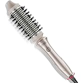 TYMO Thermal Brush Curling Brush - STYLUX 1.5 Inch Blowout Volumizer with Flexi-Fit for Hair Straightening, Heated Round Styler Tool, Hair Straightener and Curler 2 in 1, Dual Voltage, Gold