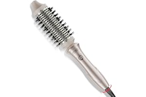 TYMO Thermal Brush Curling Brush - STYLUX 1.5 Inch Blowout Volumizer with Flexi-Fit for Hair Straightening, Heated Round Styler Tool, Hair Straightener and Curler 2 in 1, Dual Voltage, Gold