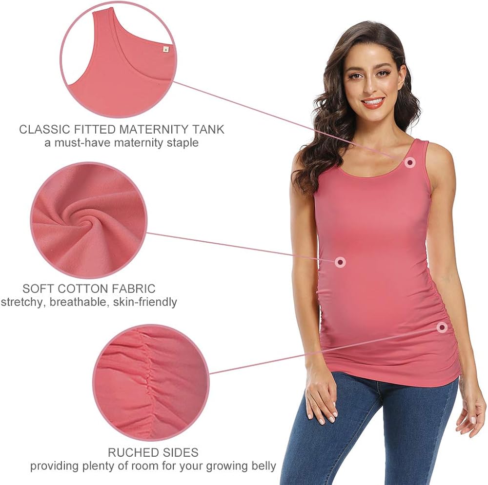 AMPOSH Women's Maternity Tank Top Ruched Side Sleeveless Pregnancy Basic Shirt at  Women’s Clothing store