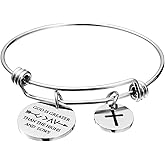omodofo Bible Verse Bangle Bracelet Cross Charm Confirmation Bracelet Scripture Jewelry Gifts for Women.