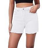 Metietila Casual Jean Shorts for Women High Rise Frayed Raw Hem Stretchy Denim Shorts with Pockets