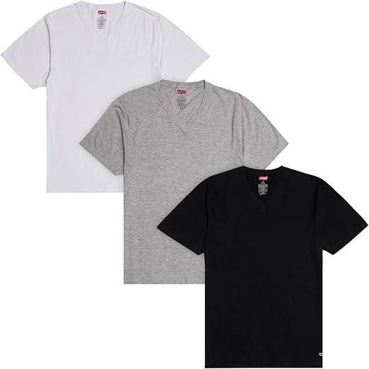 Levi's Men's Undershirts 3 Pack Short Sleeve Cotton V Neck Tshirts