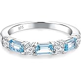 RANDES 3.5mm Half Eternity Band Sterling Silver Rings for Women Sapphire/Ruby/Emerald and Cz Wedding Bands 7 Stone Stackable Birthstone Ring Anniversary Jewelry Size 6-10