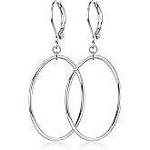 Silver Large Big Round Circle Hoop Dangle Drop Earrings for Women Hypoallergenic 40 50 60 70MM