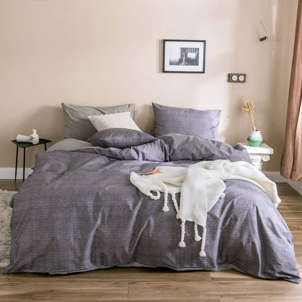 OTOB Solid Duvet Cover Queen Full Bed Set with Zipper Closure Corner Ties Cotton for Men Girls Kids Women Reversible Teen Bedding Set Full Size Duvet Cover Set