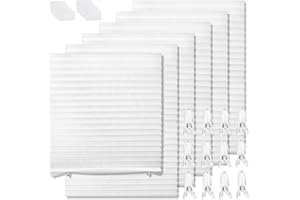 Tlence 6 Pack Temporary Window Blinds, Light Filtering Paper Pleated Shades, Cordless Fabric Coverings with Adhesive and Clips, No Drilling Free Cut Size Paper Curtains for Bedroom, White