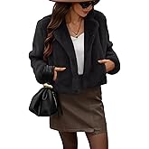 AMZANGEL Women's Cropped Lapel Faux Fur Jacket Warm Long Sleeve Winter Fluffy Coat with Pockets