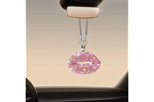 SMILFUY Bling Lip Diamond Car Hanging Accessories for Women, Crystal Rhinestone Car Rear View Mirror Charm, Lucky Vehicle Decor Pendant Auto Interior Ornament Accessories, Valentine's Day Present (Pink)