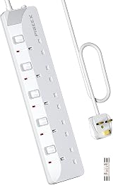 PIBEEX 5 Way Extension Lead 1.5M UK Plug 13A Fused Individual Switches