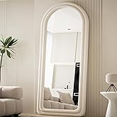 Koonmi 71"x32" Arched Mirror Full Length, Full Body Freely Standing Mirror, Flannel Floor Mirror with Stand for Bedroom, Living Room, Hanging or Against The Wall, White