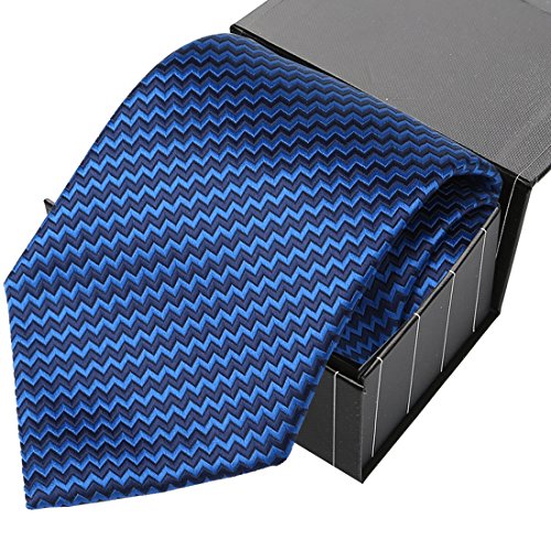 Kissties blue black striped extra long tie zigzag plaid…