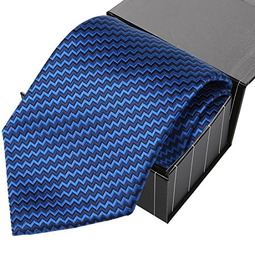 KissTies Blue Black Striped Extra Long Tie ZigZag Plaid Necktie+Magnetic Box(63'' XL)