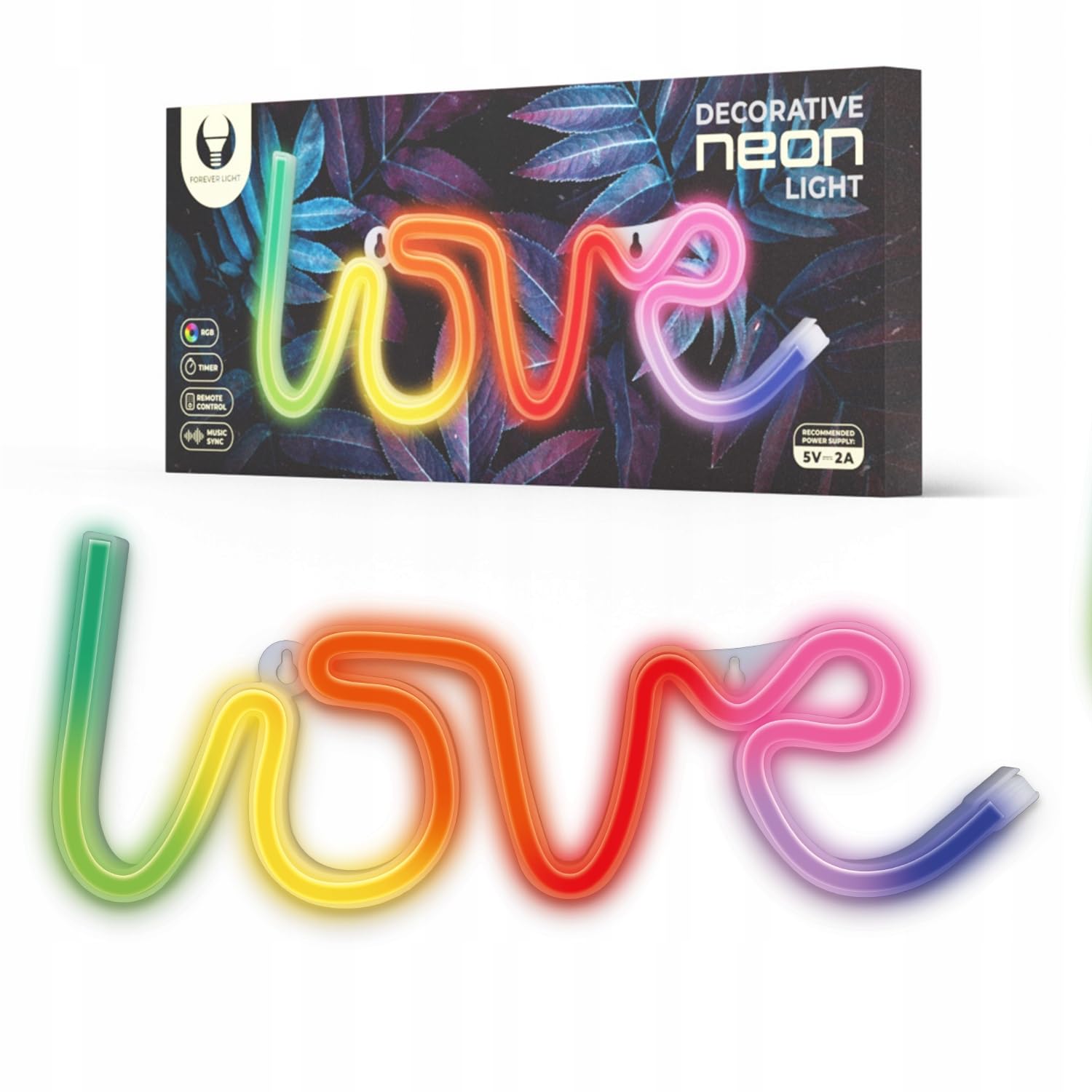 FOREVER Neon LED RGB Love Sign Light USB LED Light Home Light Sign Night Light Love Colour Changing on the Remote Control Decorative Wall Lights Bedroom Mood Lights Decoration