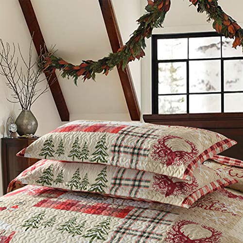 MarCielo 3 Piece Christmas Quilt Set, Rustic Lodge Deer Quilt Bedspread Throw Blanket Lightweight Bedspread Coverlet Comforter Set BY010 (King) - Thumbnail 6