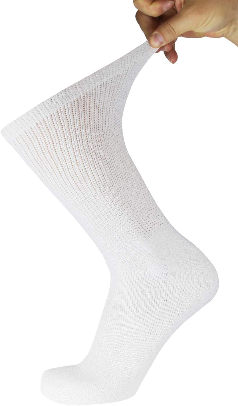 6 Pairs of Cotton Diabetic Neuropathy Crew Socks (10-13, White): Health & Personal Care