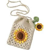 Handmade Sunflower Crochet Bag Knitted Shoulder Phone Bag Crossbody Bag Beach Women Messenger Shoulder Bags Girls Woven Purse