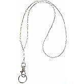Hidden Hollow Beads Women's Simple White Strong Beaded Lanyard, for ID Badge Card Holder Teacher Cruise Keys Keychain Phone