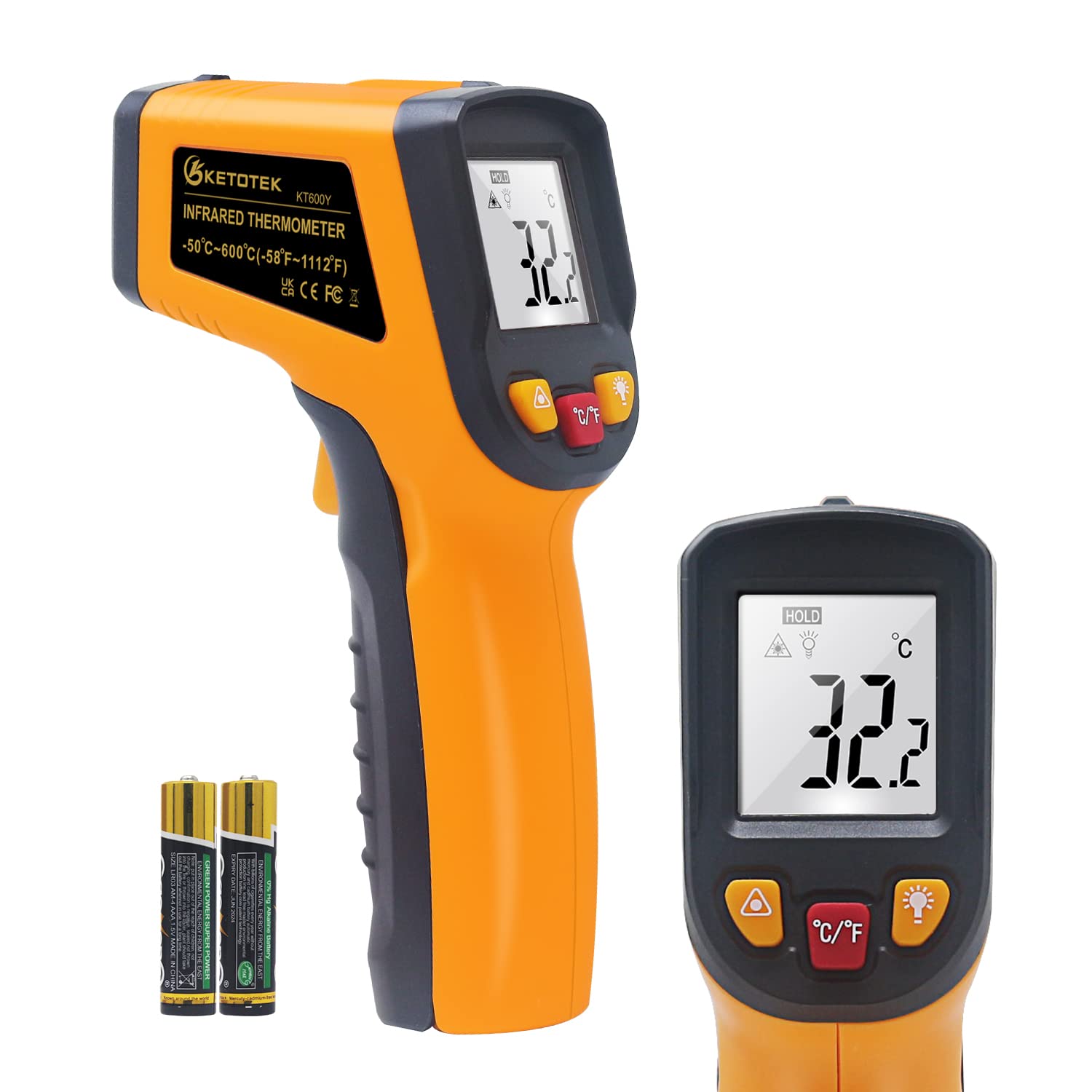 KETOTEK Infrared Thermometer Gun, Food Thermometer with LCD Screen -50°C to 600°C, Non-Contact Digital laser Temperature Gun for Cooking, HVAC, Industrial/Home Use (Not for Human)