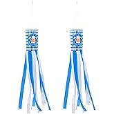 PRETYZOOM 2Pcs Oktoberfest Decorations, 40-Inch Bavarian Windsock Flags | Fade-Resistant Outdoor Hanging Decor for Porch, Fence, Yard and German Beer Festivals, Blue and White Checkered
