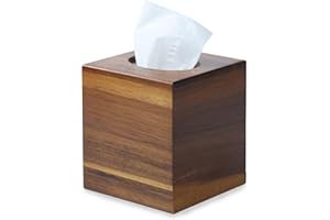 YANGQIHOME Acacia Wood Tissue Box Cover, Square Wooden Tissue Holder for Bathroom, Living Room, Dining Table, Decorative Cube Facial Tissue Box Cover, 5.3 x 5.3 x 5.9 inches