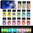 OSBANG Glow in The Dark Glitter 15 Jar - 12 Colors Glow Glitter and 3 Colors Gold Foil Flakes, High Luminous Glitter for Resin Crafts, Cosmetic, Nail, Glowing Dye for DIY