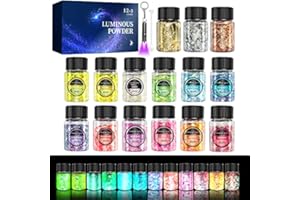 OSBANG Glow in The Dark Glitter 15 Jar - 12 Colors Glow Glitter and 3 Colors Gold Foil Flakes, High Luminous Glitter for Resin Crafts, Cosmetic, Nail, Glowing Dye for DIY