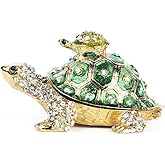 YU FENG Crystals Bejeweled Turtle Trinket Box Hinged Enameled Mother-Child Tortoise Animal Figurine Jewelry Ring Holder Box