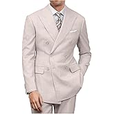 ZKHOECR Mens Double Breasted Suit Slim Fit Solid Suit Jacket and Dress Pants 2 Piece Set Prom Wedding Suits for Men